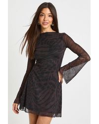 Boohoo - Tonal Mixed Animal Mesh Flared Sleeve Maxi Dress - Lyst