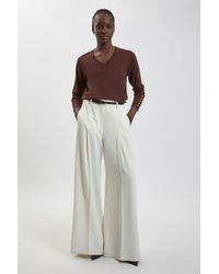 Karen Millen - Forever Viscose Blend Knitted Stitch Detail V Neck Long Sleeve Jumper - Lyst