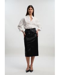 Karen Millen - Metallic Coated Denim Pencil Midi Skirt - Lyst