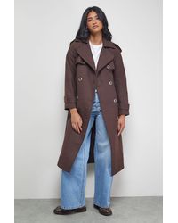 Warehouse - Wool Mix Belted Trench Coat - Lyst
