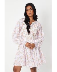 Oasis - Soft Floral Button Down Belted Mini Dress - Lyst