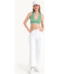 Hiccup - Striped Deep V Neck Halter Backless Crop Top - Lyst