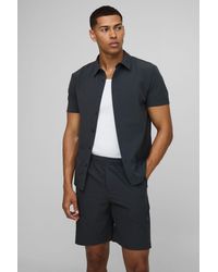BoohooMAN - Regular Fit Technical Stretch Shirt & Comfort Short Set - Lyst