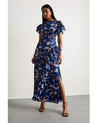 Warehouse - Side Split Ruffle Detail Maxi Dress - Lyst