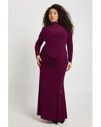 Boohoo - Plus Shoulder Pad Long Sleeve Draped Skirt Detail Maxi Dress - Lyst