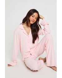Boohoo - Tall Soft Touch Button Through Shirt And Trouser Pyjama Set - Lyst