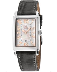 Gevril - Ave Of Americas Mini Swiss Quartz Mop Dial Watch, Genuine Charcoal Handmade Leather - Lyst