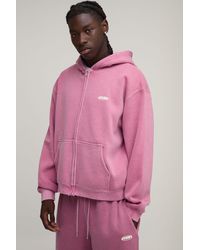 BoohooMAN - Oversized Boxy Sport Washed Zip Through Hoodie - Lyst