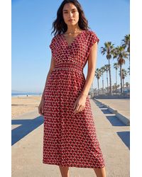 Roman - Geo Print V-Neck Stretch Midi Dress - Lyst