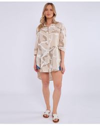 Gini London - Linen Abstract Print Mini Shirt Dress - Lyst