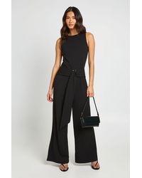 Boohoo - Belted Trim Detail Wide Leg Jumpsuit - Lyst