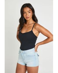 Boohoo - Petite Y2K Pocket Denim Mini Booty Short - Lyst