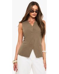 Boohoo - Linen Longline V Neck Tailored Waistcoat - Lyst