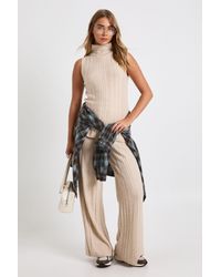 Boohoo - Soft Knit Longline Roll Neck Sleeveless Sweater And Wide Leg Trouser Co-Ord - Lyst