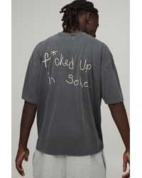 BoohooMAN - Washed Oversized Boxy Soho Slogan Print T-Shirt Cotton - Lyst