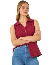 Roman - Textured Sleeveless Buttoned Blouse - Lyst