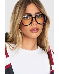 Boohoo - Oversized Retro Aviator Light Glasses - Lyst