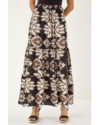 Roman - Floral Print Shirred Maxi Skirt - Lyst