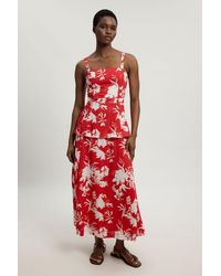 Karen Millen - Double Cloth Printed Bandeau Peplum Midi Dress - Lyst