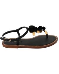 Dolce & Gabbana - Leather Coins Flip Flops Sandals Shoes - Lyst