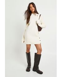 Boohoo - Button Detail Knitted Mini Dress - Lyst