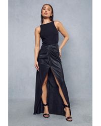 MissPap - Metallic Plisse Draped Maxi Skirt - Lyst