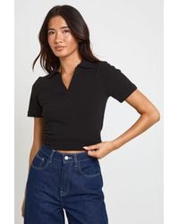Boohoo - Heavy Cotton Collared V Neck Short Sleeve Top - Lyst