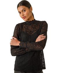 Roman - Lace Frill High Neck Stretch Top - Lyst