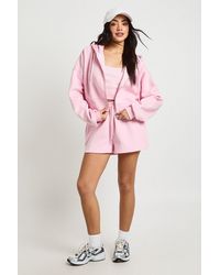 Boohoo - Deep Hem Crop Top 3 Piece Hooded Short Tracksuit - Lyst