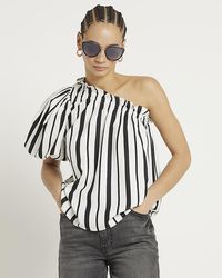 River Island - Top Linen Blend Stripe One Shoulder Viscose - Lyst