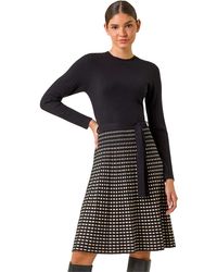 Roman - Check Print Belted Jumper Dress - Lyst
