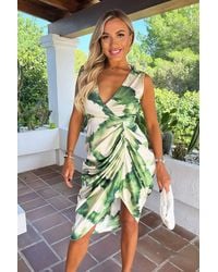 AX Paris - And Cream Marble Print Wrap Top Gathered Skirt Midi Dress - Lyst