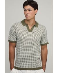BoohooMAN - Regular Fit V Neck Houndstooth Knitted Polo - Lyst