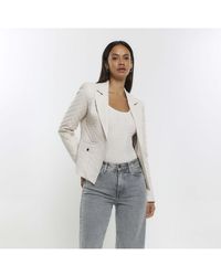 River Island - Blazer Stone Faux Leather Quilted Pu - Lyst