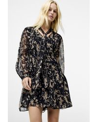 French Connection - Crinkle Chiffon Tie Neck Long Sleeve Mini Dress - Lyst