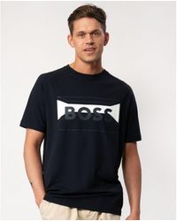 BOSS - Tee 2 Cotton-blend Regular-fit T-shirt With Logo Artwork - Lyst