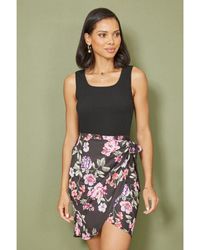 Mela London - Floral Jersey Stretch Top And Woven Skirt Wrap Dress - Lyst