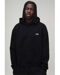 BoohooMAN - Oversized Boxy Script Embroidered Hoodie - Lyst