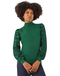 Roman - Animal Print Mesh Sleeve Knit - Lyst