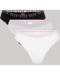 Elle - Multi Pack (3) Cotton Lace Trim Tipped Thong - Lyst