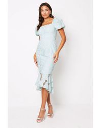 Coast - Puff Sleeve Flute Hem Lace Midi Dress - Lyst