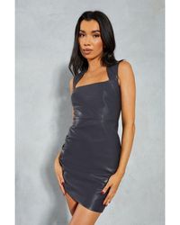MissPap - Premium Leather Look Square Neck Ruched Mini Dress - Lyst