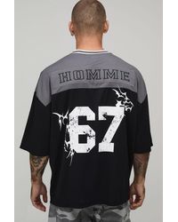 BoohooMAN - Oversized Grunge Varsity Mesh V Neck Baseball T-Shirt - Lyst