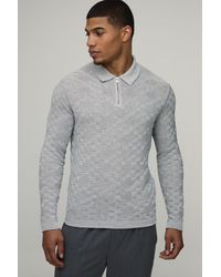 BoohooMAN - Regular Fit Basket Weave Long Sleeve 1/4 Zip Knitted Polo - Lyst