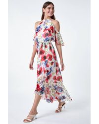 Roman - Poppy Floral Frill Halterneck Dress - Lyst