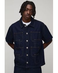 BoohooMAN - Multi Pocket Boxy Oversized Denim Shirt - Lyst