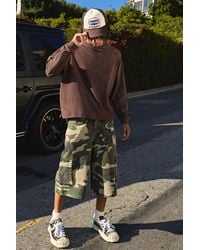 BoohooMAN - Washed Camo Pleat Knee Longline Jorts - Lyst