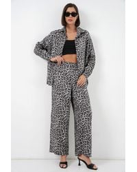 Bigdart - Leopard Print Button-Up Shirt And Wide Leg Pants Satin Two-Piece Set - Lyst