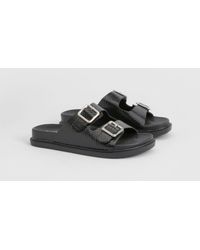 Boohoo - Buckle Detail Double Strap Platform Sliders - Lyst