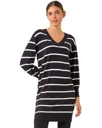 Roman - Stripe V-Neck Knit Jumper Dress - Lyst